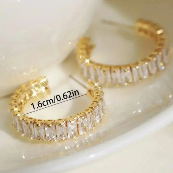 NWTs Gold or Silver Plated Rhinestone Hoop Earrings - Picture 2 of 3